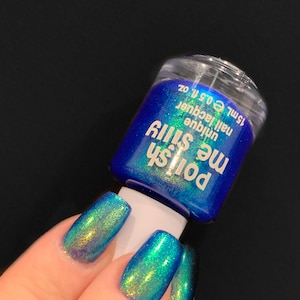 Peacock Glow Blue Green Gold Teal Shimmer Glow Pop PT 2 Polish Collection Multi-Color Shift: Mylar Oil Slick / Polish Me Silly image 5