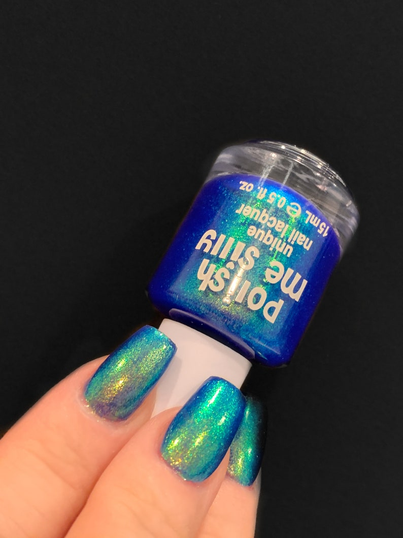Peacock Glow Blue Green Gold Teal Shimmer Glow Pop PT 2 Polish Collection Multi-Color Shift: Mylar Oil Slick / Polish Me Silly image 5