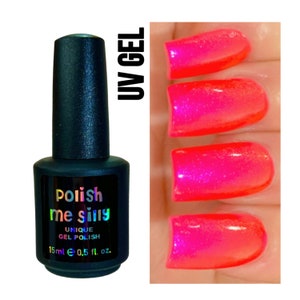 UV Led GEL Nail Polish- Firecracker Glow - Fuchsia Red Pink Orange &quot;NEON Glow Pop Collection&quot; MultiColor Shift Oil Slick /Polish Me Silly
