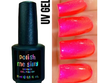 UV Led GEL Nail Polish- Firecracker Glow - Fuchsia Red Pink Orange "NEON Glow Pop Collection" MultiColor Shift Oil Slick /Polish Me Silly