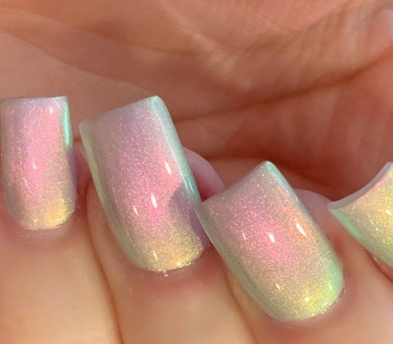 Icy Glow Silver Gray Pink Yellow Green Glow Pop Nail Polish Collection Multi-Color Shifting: Mylar Oil Slick / Polish Me Silly image 1