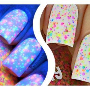 FRECKLES: NEON UV/Blacklight Glitter Pop Nail Polish Topcoat/ Indie Rainbow Confetti Lacquer Varnish Water Marble Stamping Polish Me Silly image 1