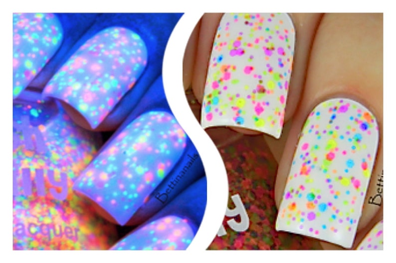 FRECKLES: NEON UV/Blacklight Glitter Pop Nail Polish Topcoat/ Indie Rainbow Confetti Lacquer Varnish Water Marble Stamping Polish Me Silly image 1