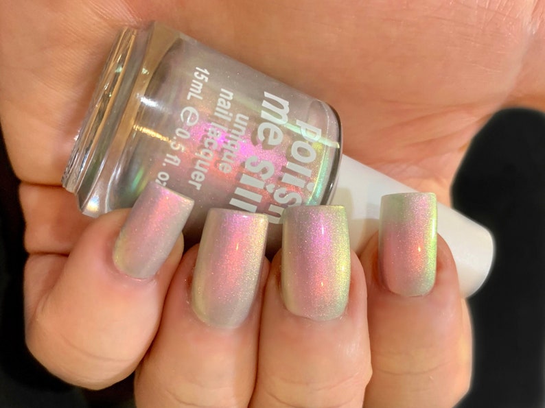 Icy Glow Silver Gray Pink Yellow Green Glow Pop Nail Polish Collection Multi-Color Shifting: Mylar Oil Slick / Polish Me Silly image 4