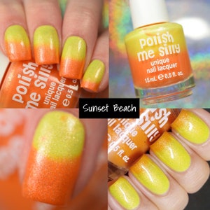 Sunset Beach- Neon POP Thermal Color Changing Orange Yellow Nail Polish Custom-Blended Indie Glitter Nail Polish / Lacquer