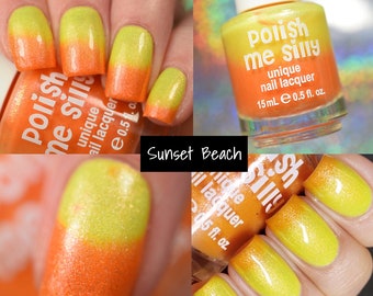 Sunset Beach- Neon POP Thermal Color Changing Orange Yellow Nail Polish Custom-Blended Indie Glitter Nail Polish / Lacquer