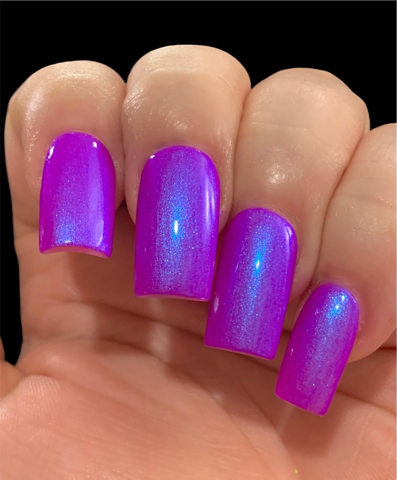 Glow 2 The Top Neon Purple Blue NEON Glow Pop Collection MultiColor Shifting: Mylar Oil Slick / Polish Me Silly Nail Polish image 9