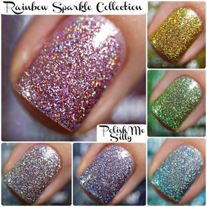 Rainbow Sparkle Collection 6 pieces SET Glitter Holographic Glitter Custom-Blended Glitter Nail Polish / Indie Lacquer