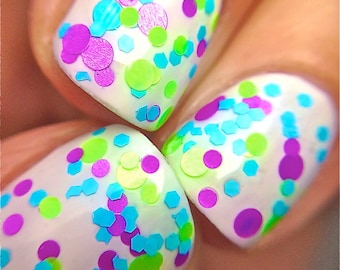 Twinkle Toes- Polka Dot-NEON-Custom-Blended Indie Glitter Nail Polish / Lacquer