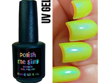 UV Led GEL Nail Polish- Glowing Wild - Neon Yellow Blue Green "NEON Glow Pop Collection" Multi-Color Shift Mylar Oil Slick / Polish Me Silly