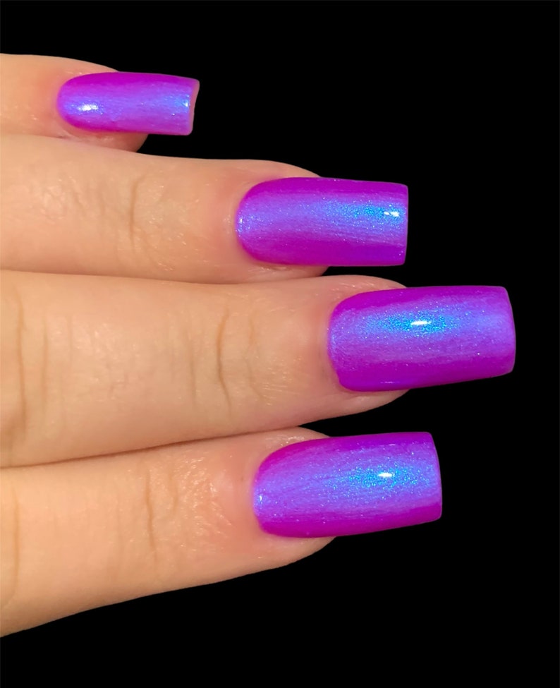 Glow 2 The Top Neon Purple Blue NEON Glow Pop Collection MultiColor Shifting: Mylar Oil Slick / Polish Me Silly Nail Polish image 4