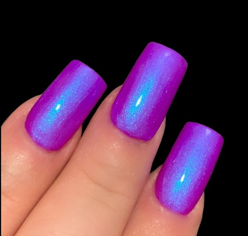Glow 2 The Top Neon Purple Blue NEON Glow Pop Collection MultiColor Shifting: Mylar Oil Slick / Polish Me Silly Nail Polish image 2