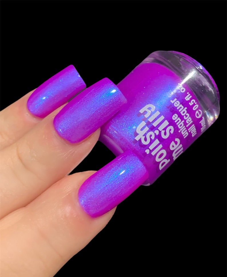 Glow 2 The Top Neon Purple Blue NEON Glow Pop Collection MultiColor Shifting: Mylar Oil Slick / Polish Me Silly Nail Polish image 5