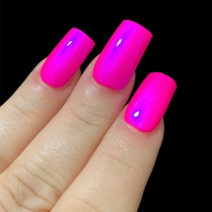 Barbee On The Glow Neon Pink Blue NEON Glow Pop Collection MultiColor Shifting: Mylar Oil Slick / Polish Me Silly Indie Nail Polish image 4