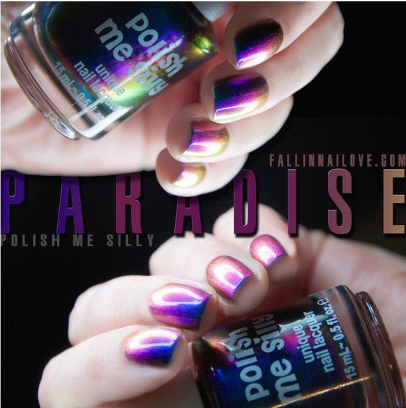 Paradise by Polish Me Silly Oil Slick Mega Multichrome Colorful Pop Nail Polish Rainbow Indie Galaxy Polish Lacquer Water Marble Stamping image 7