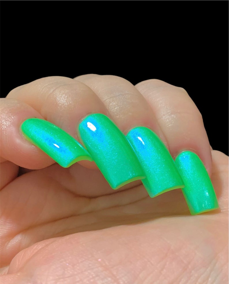 UV Led GEL Nail Polish Slimey Glow Neon Green Blue NEON Glow Pop Collection MultiColor Shift Oil Slick / Polish Me Silly Indie image 8