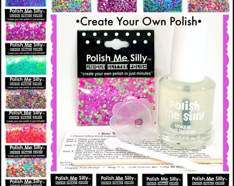 CREATE Your Own Nail Polish Kit (DIY) -RAINBOW neon Custom-Blended Indie Glitter Nail Polish / Lacquer