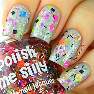 TGIF neon: Rainbow UV Blacklight Reactive Polka Dot NEON Glitter Nail Polish / Lacquer/ indie polish image 3