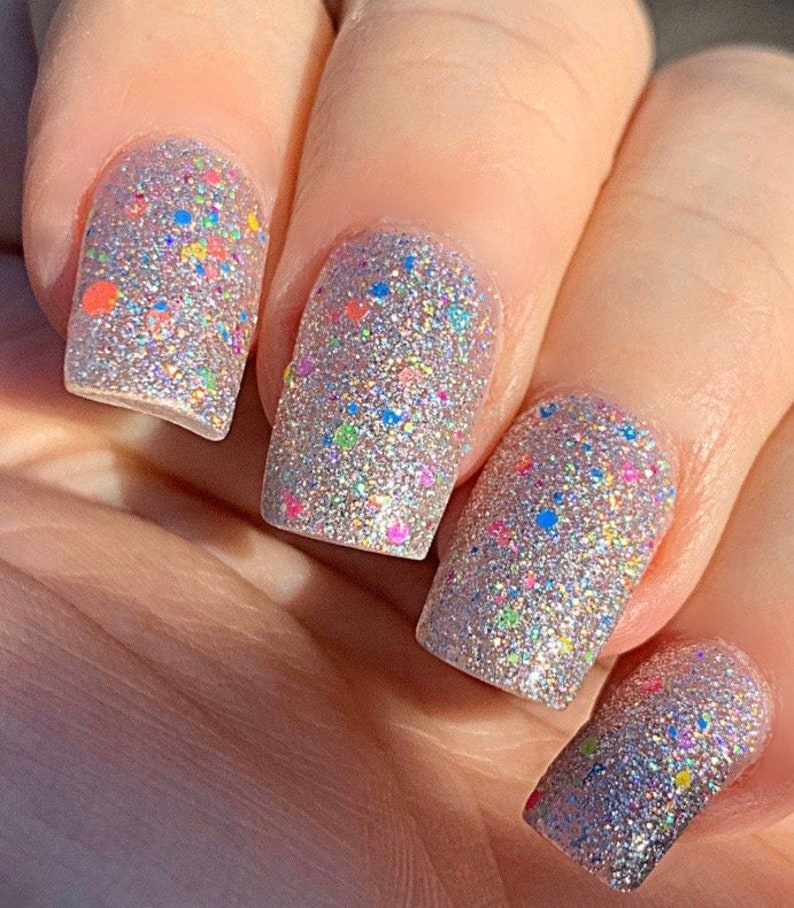 Carnival Bright Lights Silver Holographic Rainbow Glitter Neon Glitter Polish / Lacquer image 6