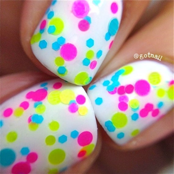 Beach Party Polka Dot-neon-custom-blended Indie Glitter Nail - Etsy