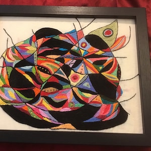 Transformer, Hand Embroidered, Abstract Art, Framed Art, Wall Art