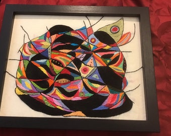 Transformer, Hand Embroidered, Abstract Art, Framed Art, Wall Art
