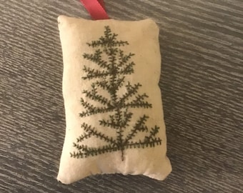 Primitive Pine Tree Ornament, Hand Embroidered