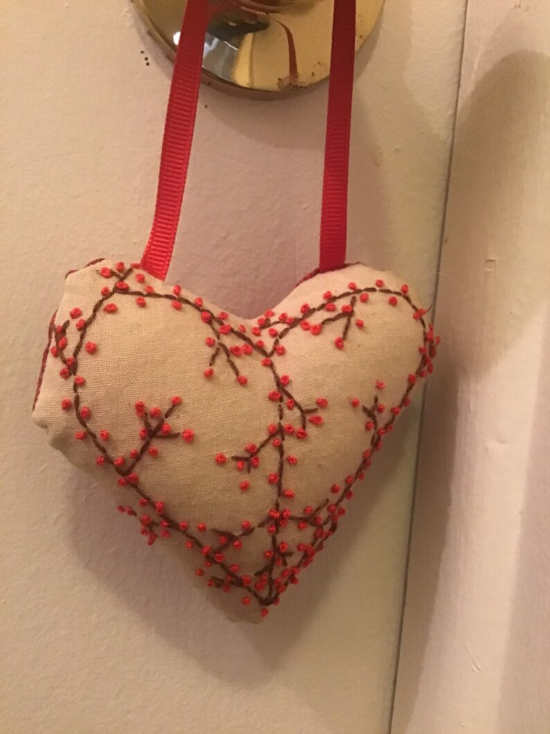 Bittersweet peace heart ornament, hand embroidered pillow, hand stitched, hand drawn, Handmade image 4