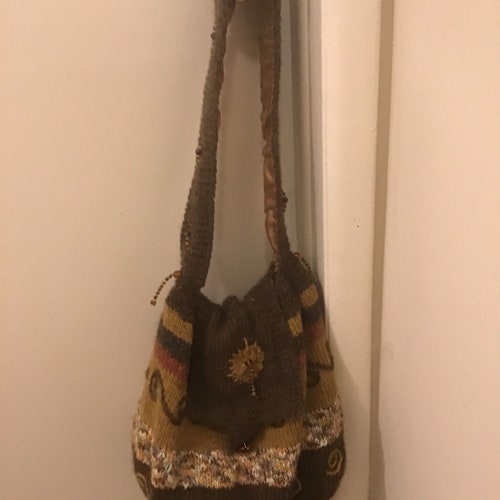 Boho Handknit Large Purse, Over the Shoulder, shops Earthtones