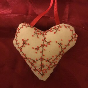 Bittersweet peace heart ornament, hand embroidered pillow, hand stitched, hand drawn, Handmade image 3