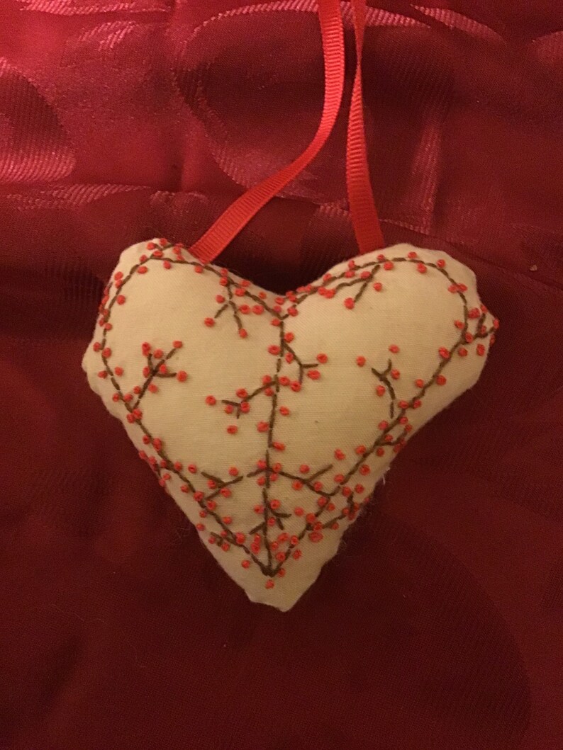 Bittersweet peace heart ornament, hand embroidered pillow, hand stitched, hand drawn, Handmade image 3