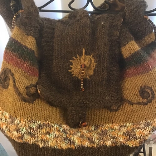Boho Handknit Large Purse, Over the Shoulder, shops Earthtones