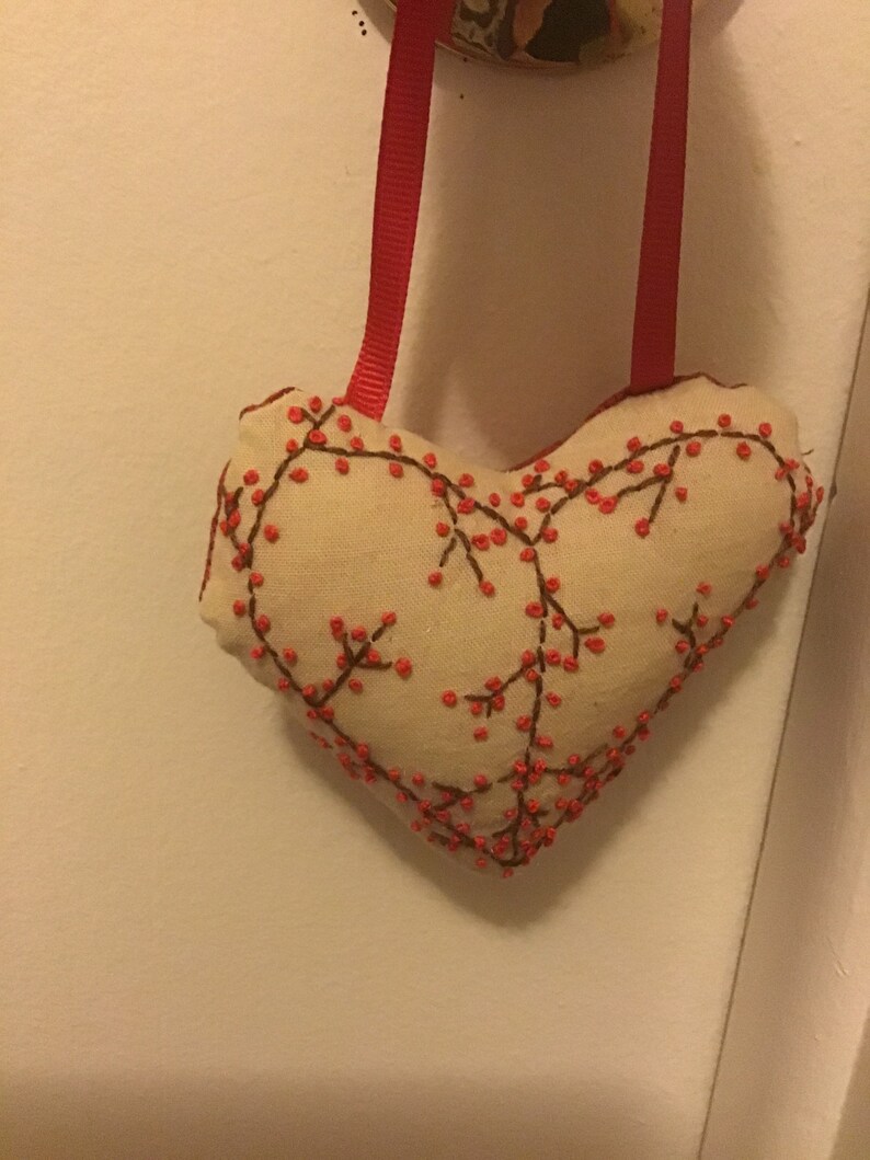 Bittersweet peace heart ornament, hand embroidered pillow, hand stitched, hand drawn, Handmade image 5