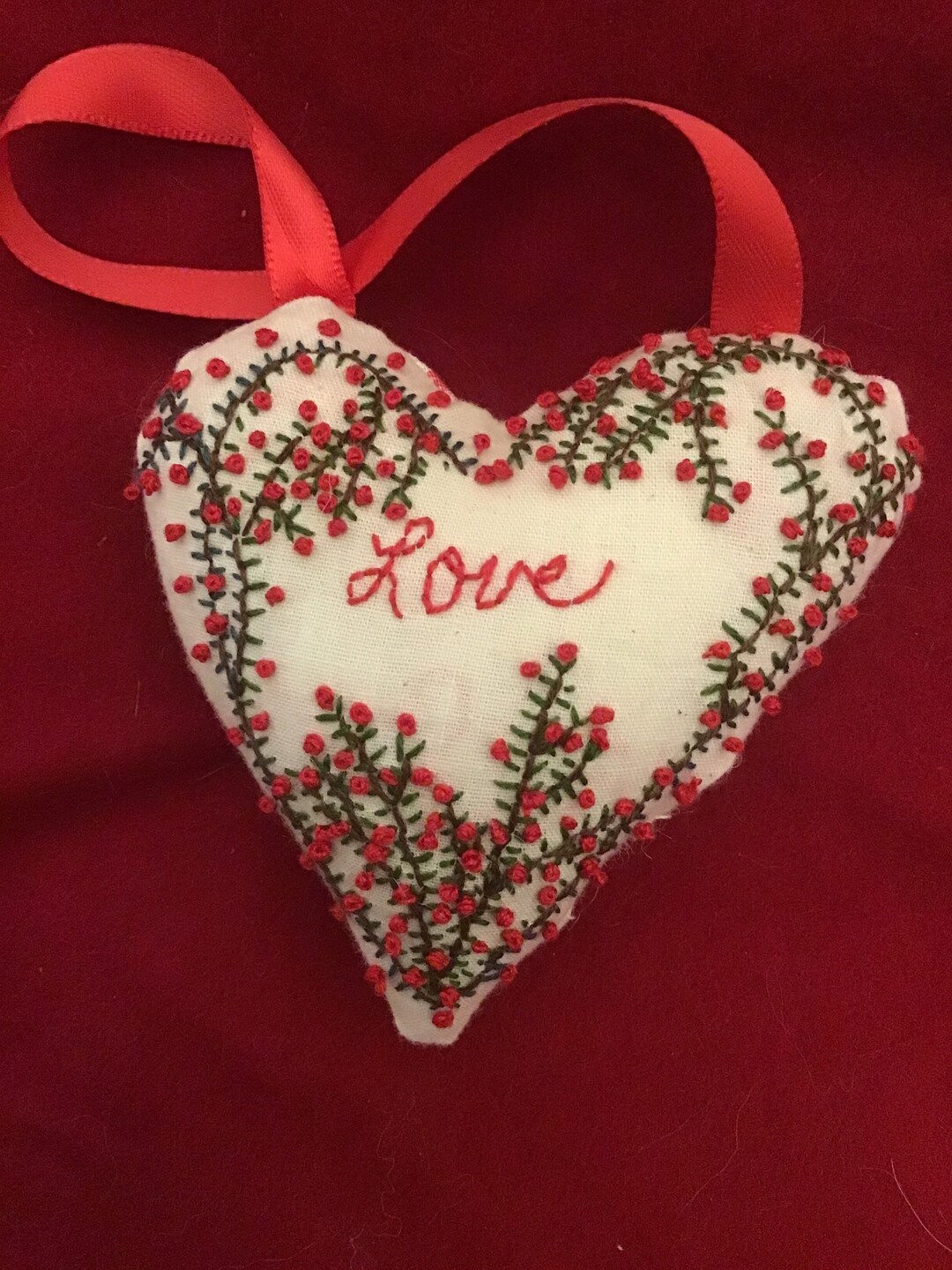 Love Heart Pillow Hand Embroidered Hanging Pillow Primitive Etsy