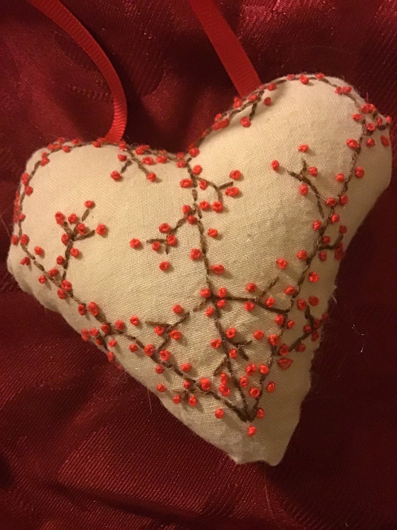Bittersweet peace heart ornament, hand embroidered pillow, hand stitched, hand drawn, Handmade image 2