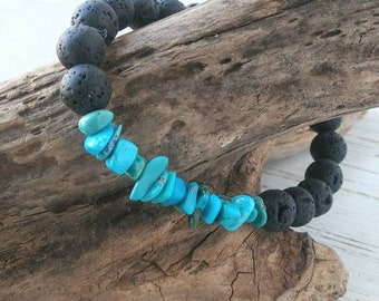Raw Turquoise Gemstone Diffuser Bracelet, Essential Oil Diffuser Jewelry, Lava Stone Bracelet