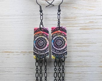 Mandala Earrings, Cool Boho Earrings, Handmade Polymer Clay Earrings, Bohemian Accessories