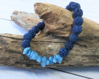 Blue Lava Rock Stone Aromatherapy Bracelet, Essential Oil Diffuser Bracelet, Wearable Diffusers, Elastic Bracelet