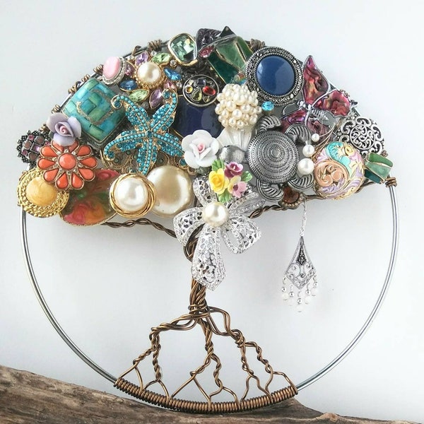 Tree of Life Wall Art, Tree of Life Home Decor, Upcycled Jewelry Art, Repurposed  Costume Jewelry Wall Hanging