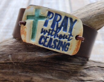 Pray Without Ceasing Bracelet, Christian Bracelet, Worship Jewelry, Cross Bracelet