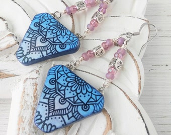 Mandala Earrings, Polymer Clay Earrings, Boho Jewelry