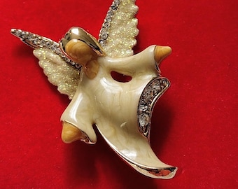 Merry & Bright Angel Pin – Cream Enamel Rhinestone Holiday Brooch, Christmas Jewelry Gift, Collectible Angel Pin