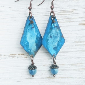 Blue Patina Copper Dangle Earrings