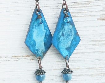 Blue Patina Copper Dangle Earrings