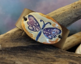 Ceramic Dragonfly Bracelet: Leather Wristband