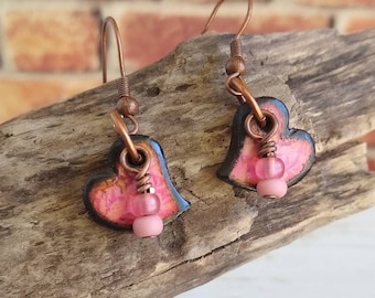 Pink Heart Earrings – Valentine’s Gift for Her – Lightweight Dangle Earrings – Handmade Jewelry – Cute Everyday Heart Earrings