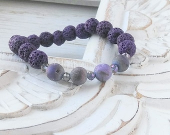 Purple Diffuser Bracelet, Lava Bead Bracelet, Essential Oil Diffuser Jewelry, Aromatherapy Bracelet