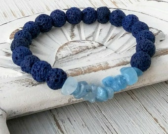 Aquamarine Diffuser Bracelet, Lava Stone Bracelet, Wearable Diffusers, Blue Diffuser Bracelet, Yoga Jewelry