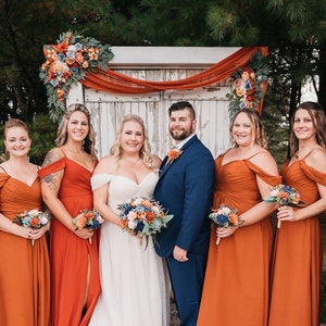 Custom Bouquet Rust Burnt Orange Slate Dusty Blue Navy Terracotta Blush Sola Wood Dried Flowers Faux Greenery Eucalyptus Wedding Style 365