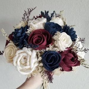 Custom Bouquet Burgundy Champagne Navy Sola Wood Flower Wedding Bridal Bridesmaids Toss Style 308